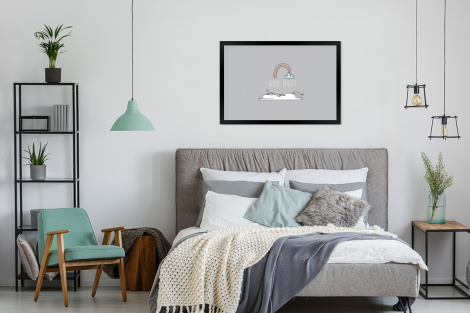 Poster met lijst - Unicorn - Regenboog - Kinderen - Quotes - Good night - Meisjes - Liggend-4
