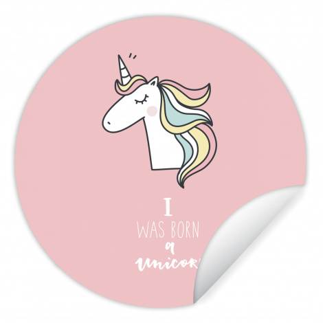 Behangcirkel - Unicorn - Quotes - Roze - I was born a unicorn - Meisjes - Kind-1