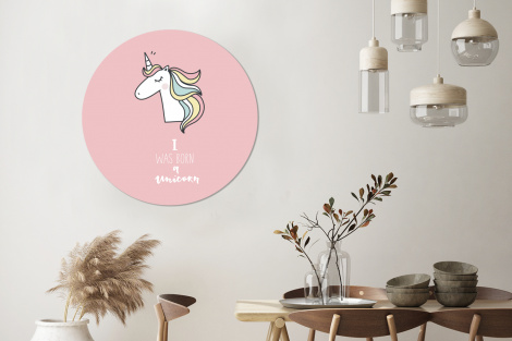 Muurcirkel - Unicorn - Quotes - Roze - I was born a unicorn - Meisjes - Kind-3
