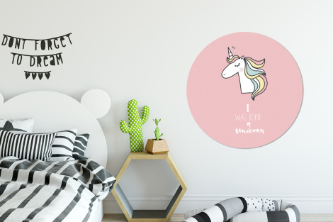 Muurcirkel - Unicorn - Quotes - Roze - I was born a unicorn - Meisjes - Kind-2