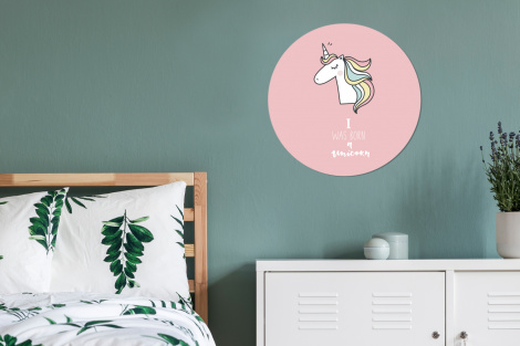 Muurcirkel - Unicorn - Quotes - Roze - I was born a unicorn - Meisjes - Kind-4