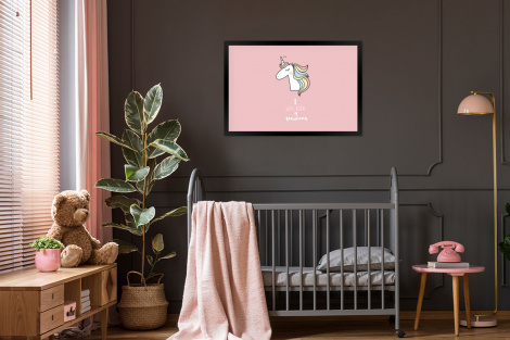 Poster met lijst - Unicorn - Quotes - Roze - I was born a unicorn - Meisjes - Kind - Liggend-3