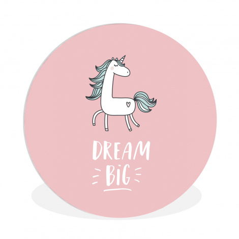 Muurcirkel - Eenhoorn - Kinderen - Quotes - Dream big - Meisjes - Roze-thumbnail-1