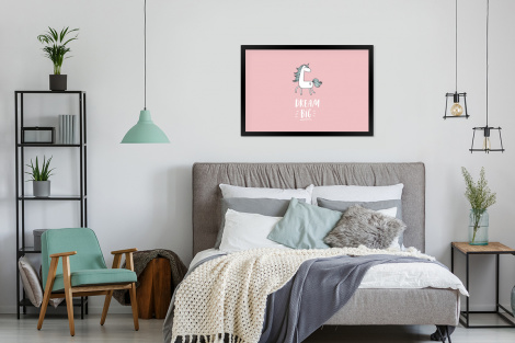 Poster met lijst - Eenhoorn - Kinderen - Quotes - Dream big - Meisjes - Roze - Liggend-4