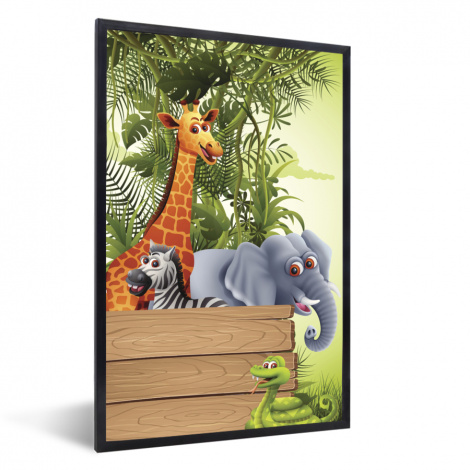 Poster met lijst - Jungle dieren - Natuur - Planken - Kinderen - Giraffe - Staand