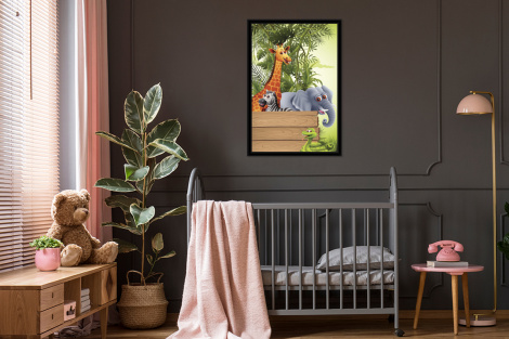 Poster met lijst - Jungle dieren - Natuur - Planken - Kinderen - Giraffe - Staand-3