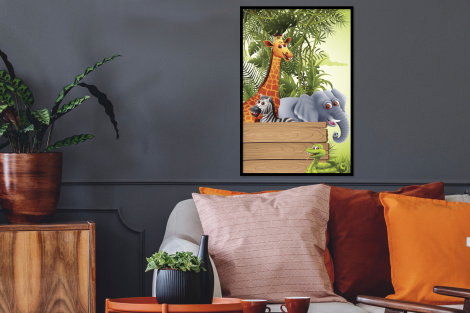 Poster mit Rahmen - Dschungeltiere - Natur - Kinder - Giraffe - Vertikal-2
