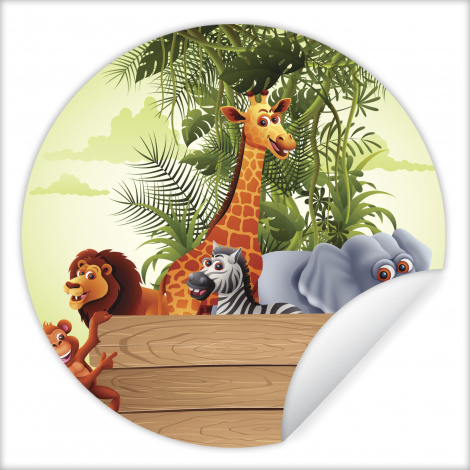 Behangcirkel - Jungle dieren - Natuur - Planken - Kinderen - Giraffe-thumbnail-1