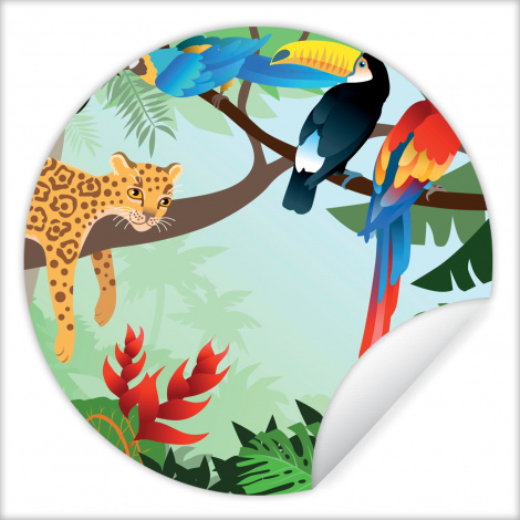 Runde Tapete - Dschungeltiere - Tukan - Jungen - Mädchen - Leopard-thumbnail-1
