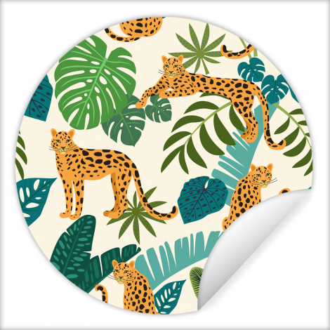 Runde Tapete - Dschungel - Leopard - Pflanzen - Muster - Mädchen - Jungen-thumbnail-1