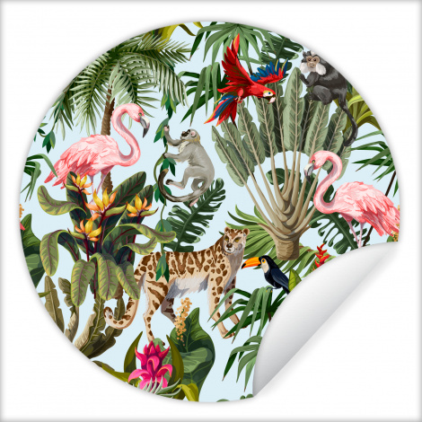 Runde Tapete - Dschungel - Tiere - Mädchen - Kinder - Jungen - Flamingo - Papagei-1