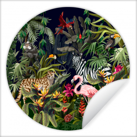 Behangcirkel - Jungle dieren - Natuur - Jongens - Meisjes - Flamingo - Zebra-thumbnail-1