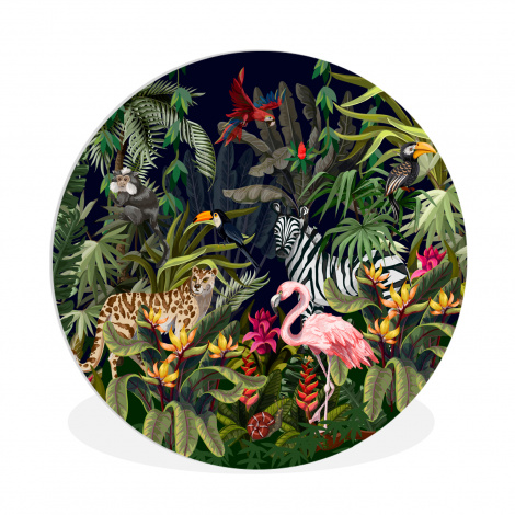 Muurcirkel - Jungle dieren - Natuur - Jongens - Meisjes - Flamingo - Zebra-thumbnail-1