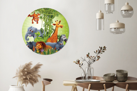 Behangcirkel - Jungle dieren - Planten - Kinderen - Olifant - Giraf - Leeuw-3