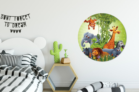 Behangcirkel - Jungle dieren - Planten - Kinderen - Olifant - Giraf - Leeuw-2