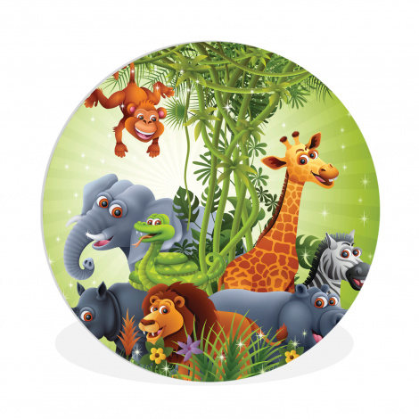 Runde Bilder - Dschungeltiere - Pflanzen - Kinder - Elefant - Giraffe - Löwe