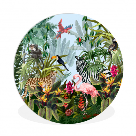 Muurcirkel - Jungle - Natuur - Jongens - Meisjes - Kinderen - Zebra - Flamingo-thumbnail-1