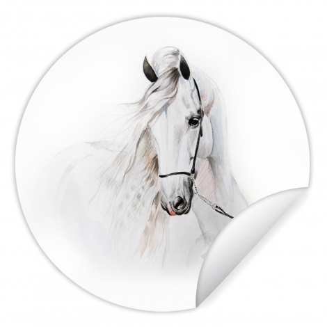 Runde Tapete - Pferd - Aquarell - Tiere - Weiß-thumbnail-1