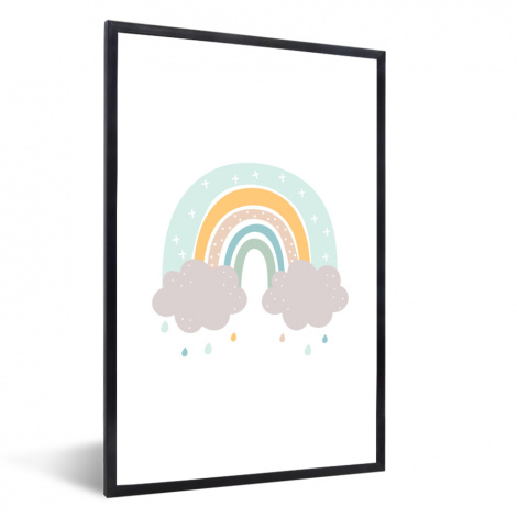 Poster met lijst - Regenboog - Wolken - Regen - Kinderen - Pastel - Staand-1