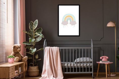 Poster mit Rahmen - Regenbogen - Wolken - Regen - Kinder - Pastell - Vertikal-thumbnail-3