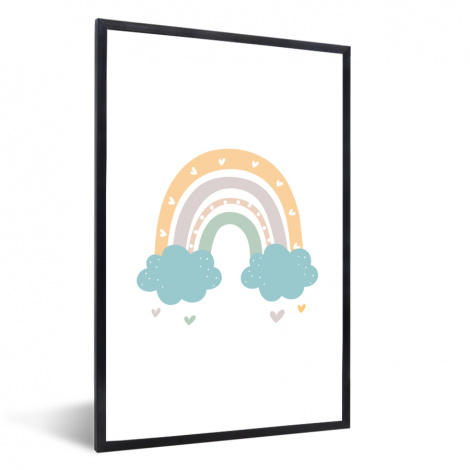 Poster met lijst - Regenboog - Hartjes - Wolken - Stippen - Pastel - Staand-1