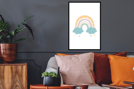 Poster mit Rahmen - Regenbogen - Herzen - Wolken - Tupfen - Pastell - Vertikal-2