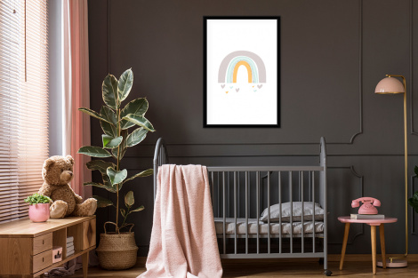 Poster mit Rahmen - Regenbogen - Herzen - Mädchen - Jungen - Pastellfarben - Vertikal-3