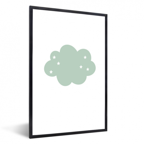 Poster mit Rahmen - Wolke - Mädchen - Jungen - Sterne - Pastell - Vertikal