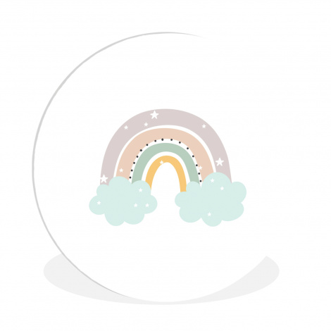 Muurcirkel - regenboog-sterren-stippen-wolken-kinderen-1