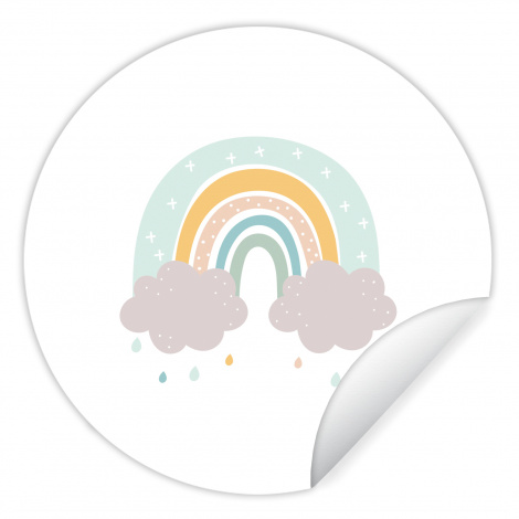 Runde Tapete - regenboog-wolken-regen-kinderen-pastel1-1