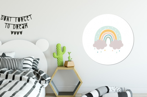 Muurcirkel - regenboog-wolken-regen-kinderen-pastel-2