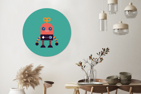 Runde Tapete - Robot - Speelgoed - Gezicht - Roze - Jongens - Kinderen-3