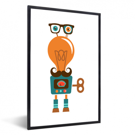 Poster mit Rahmen - Roboter - Brille - Glühbirne - Schnurrbart - Vertikal-1