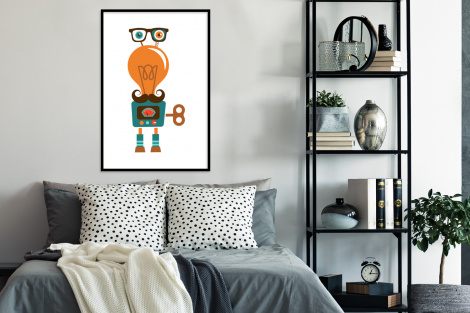 Poster mit Rahmen - Roboter - Brille - Glühbirne - Schnurrbart - Vertikal-4