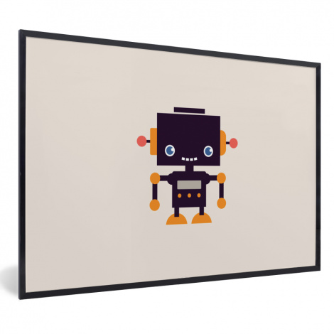Poster met lijst - Robot - Antenne - Oranje - Beige - Kind - Kids - Liggend-1