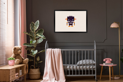 Poster mit Rahmen - Robot - Antenne - Oranje - Beige - Kind - Kids - Horizontal-thumbnail-3