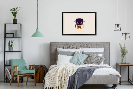 Poster met lijst - Robot - Antenne - Oranje - Beige - Kind - Kids - Liggend-4
