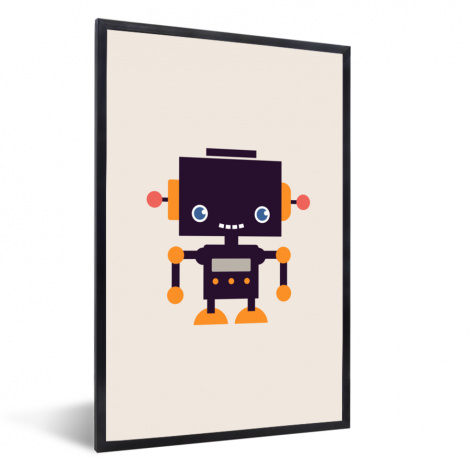 Poster mit Rahmen - Roboter - Antenne - Orange - Beige - Vertikal