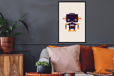 Poster mit Rahmen - Roboter - Antenne - Orange - Beige - Vertikal-thumbnail-2