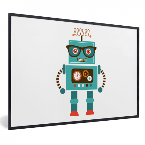 Poster met lijst - Robot - Bril - Tandwielen - Gezicht - Jongens - Kids - Liggend-thumbnail-1
