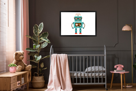 Poster met lijst - Robot - Bril - Tandwielen - Gezicht - Jongens - Kids - Liggend-thumbnail-3