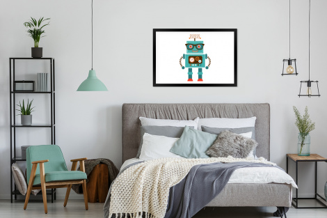 Poster met lijst - Robot - Bril - Tandwielen - Gezicht - Jongens - Kids - Liggend-4