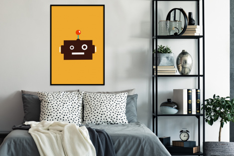 Poster mit Rahmen - Roboter - Gesicht - Antenne - Orange - Vertikal-4