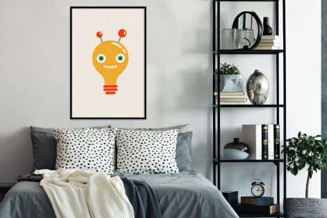 Poster mit Rahmen - Roboter - Glühbirne - Gesicht - Antenne - Vertikal-thumbnail-4
