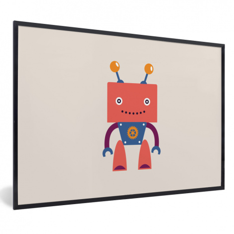 Poster mit Rahmen - Robot - Tandwiel - Gezicht - Antenne - Kids - Jongetjes - Horizontal