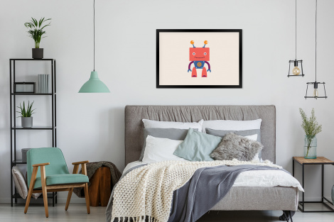 Poster mit Rahmen - Robot - Tandwiel - Gezicht - Antenne - Kids - Jongetjes - Horizontal-thumbnail-4