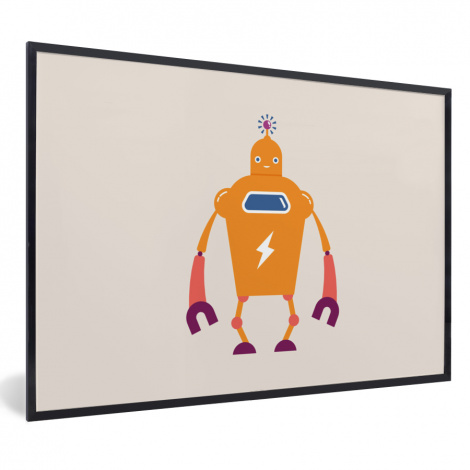 Poster met lijst - Robot - Antenne - Oranje - Bliksemschicht - Jongen - Kids - Liggend