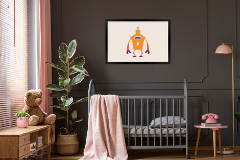 Poster met lijst - Robot - Antenne - Oranje - Bliksemschicht - Jongen - Kids - Liggend-3
