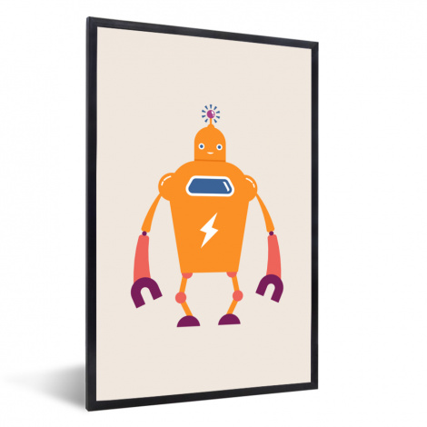 Poster met lijst - Robot - Antenne - Oranje - Bliksemschicht - Staand