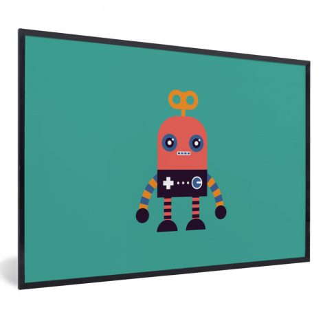Poster met lijst - Robot - Speelgoed - Gezicht - Roze - Jongens - Kinderen - Liggend-1